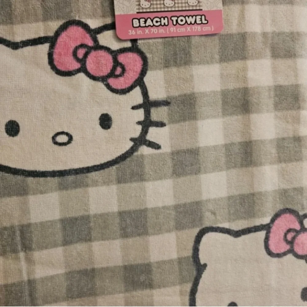 Hello Kitty Plaid Beach Pool Towel Gray Plaid